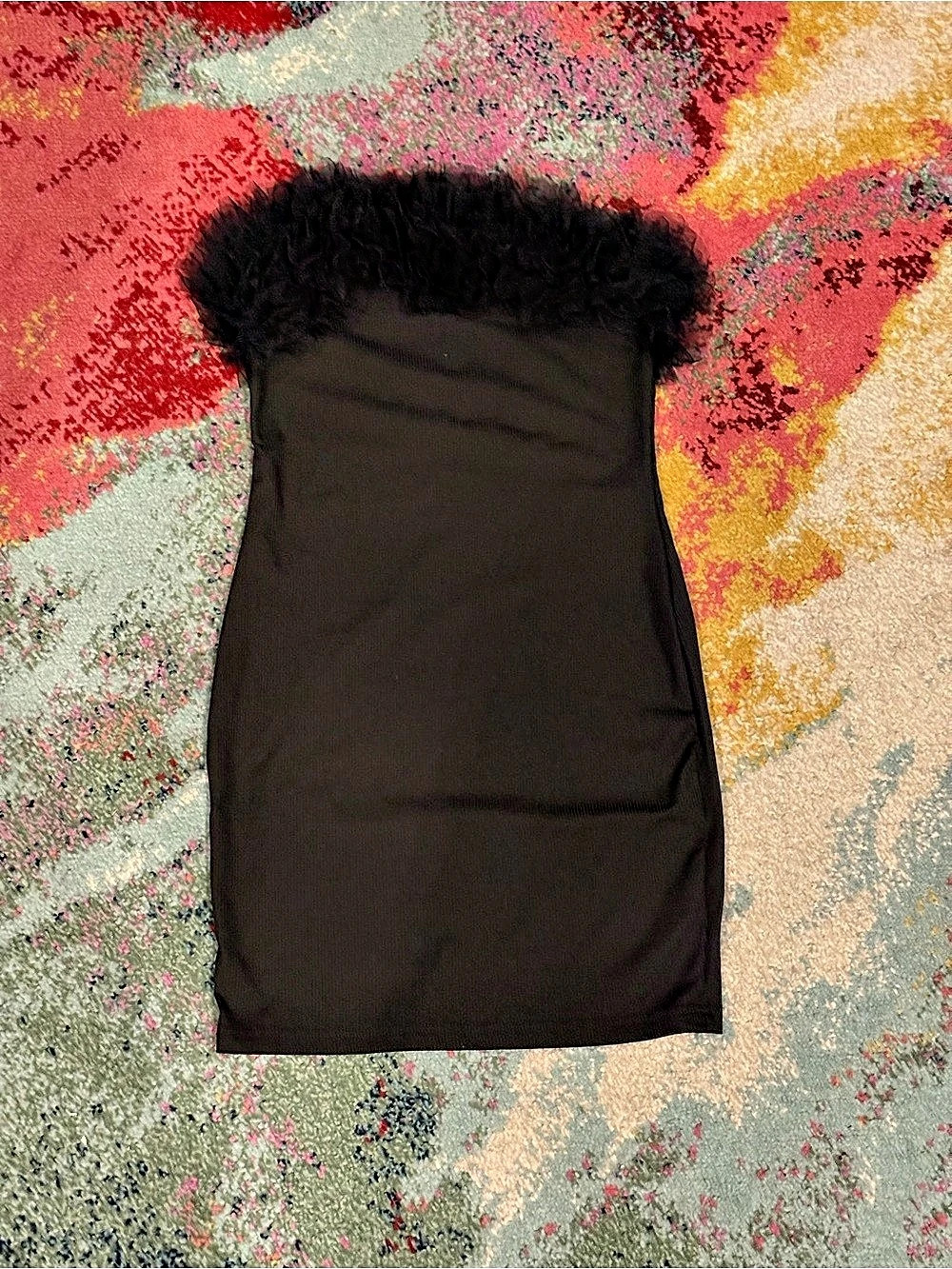 Black Ruffle Trim Mini Dress